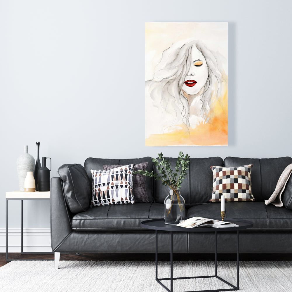 Romantic Bedroom Canvas | Woman with Red Lips Home Decor