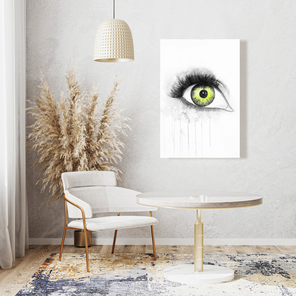 Toile aquarelle « Œil vert » | Décoration illustrative « Beauté grise »