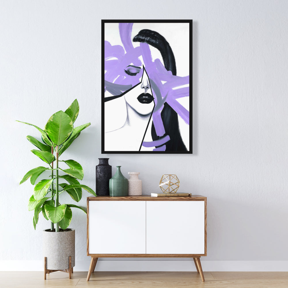 Portrait de femme violet abstrait | Décoration de chambre moderne sur toile
