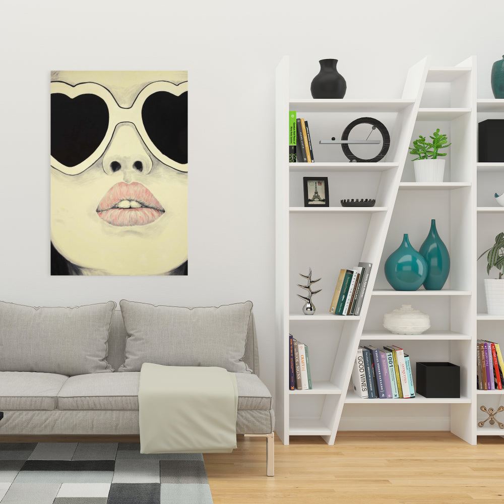 Pink Figurative Beauty Canvas - Young Lady with Glasses Decor