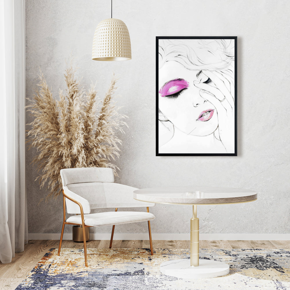 Pink Makeup Canvas | White Frame Wall Art for Home Decor