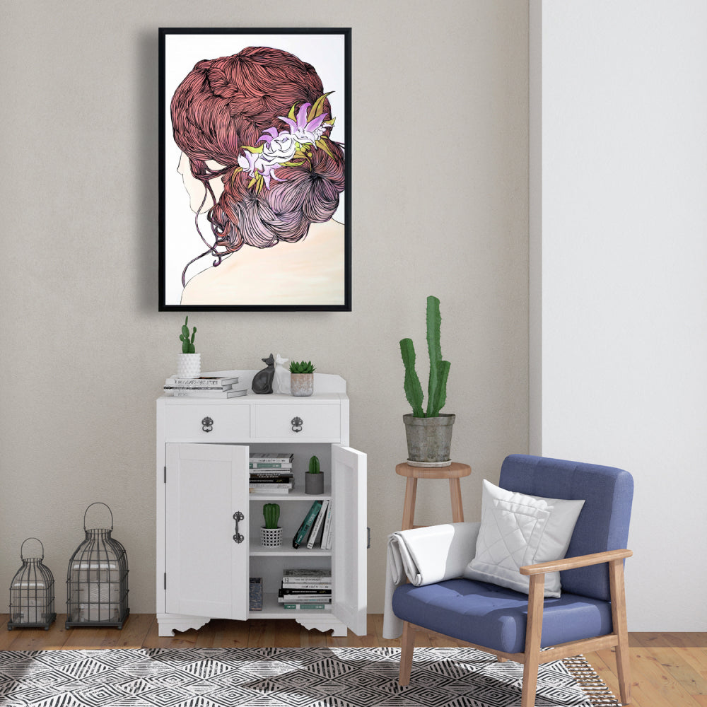 Toile encadrée « Femme de dos avec fleurs » - Décoration d'intérieur