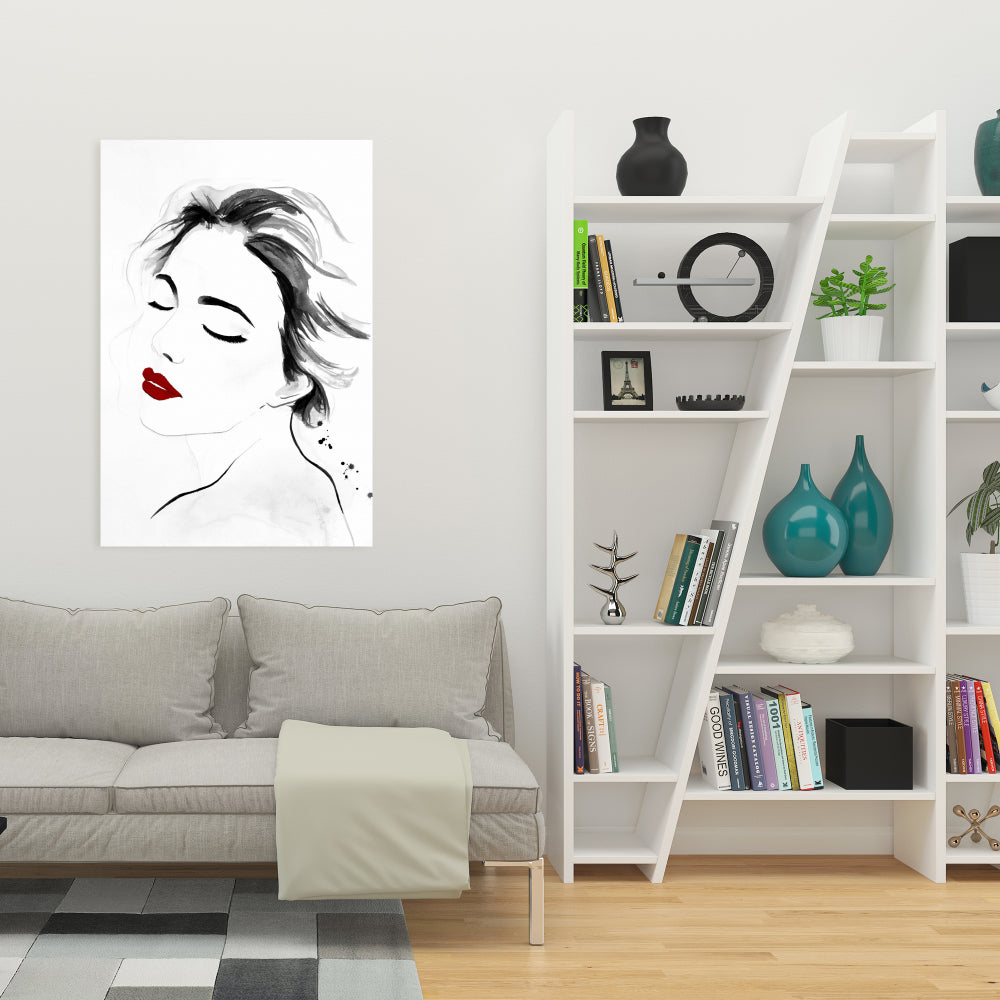 Right Side Watercolor Serenely Lady Portrait - White Canvas Decor
