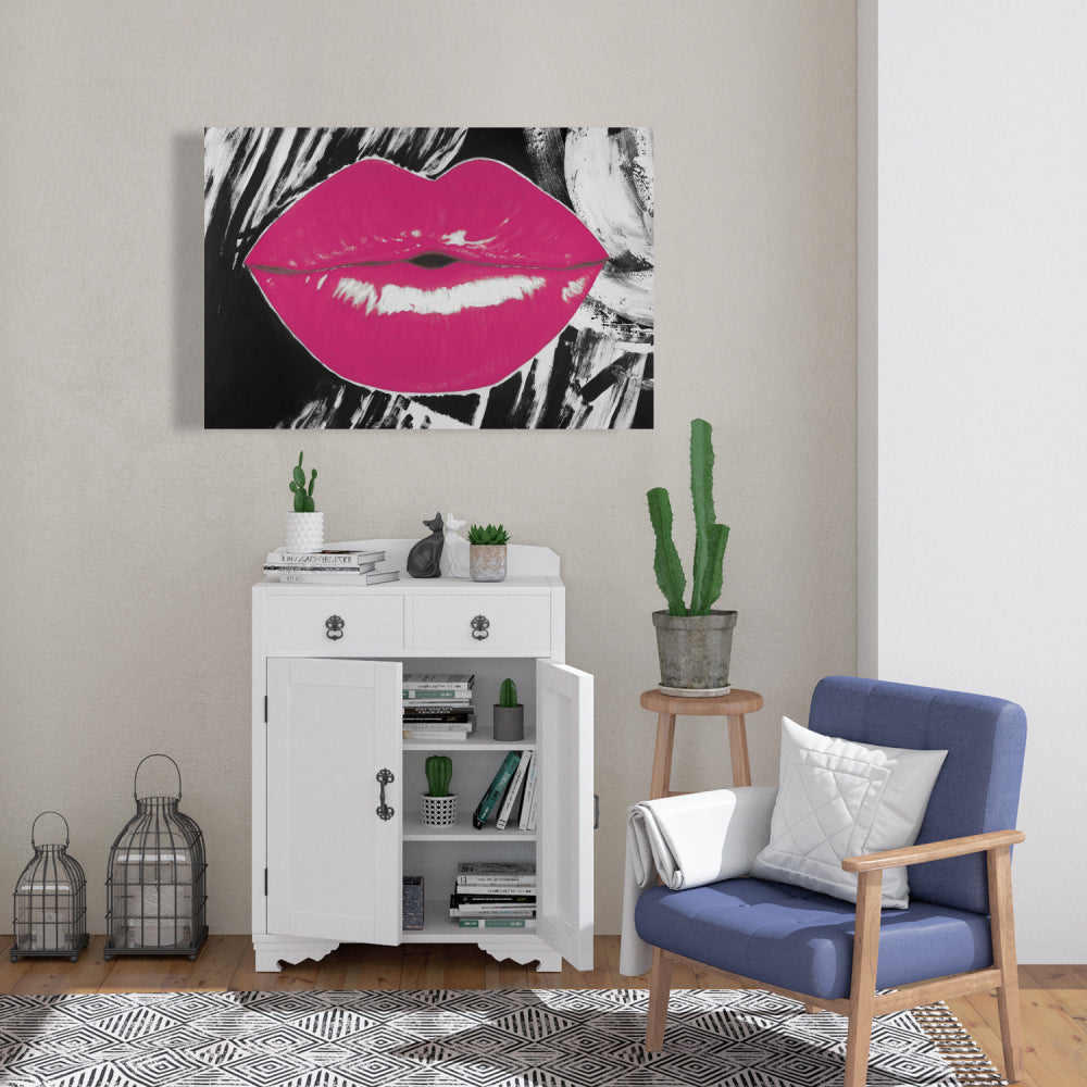 Pink Glossy Lips Canvas | Romantic Beauty Wall Art Decor