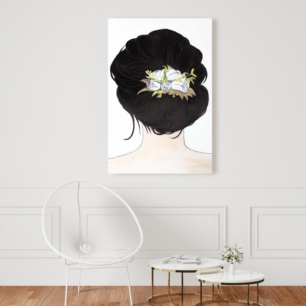 Romantic Brown Canvas - Lady with Flowers in Hair Wall Art