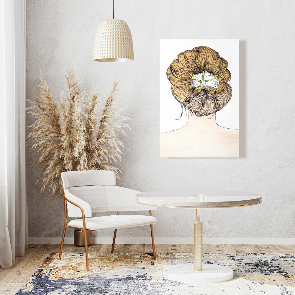 Toile beige « Dame aux fleurs » – Décoration d'intérieur