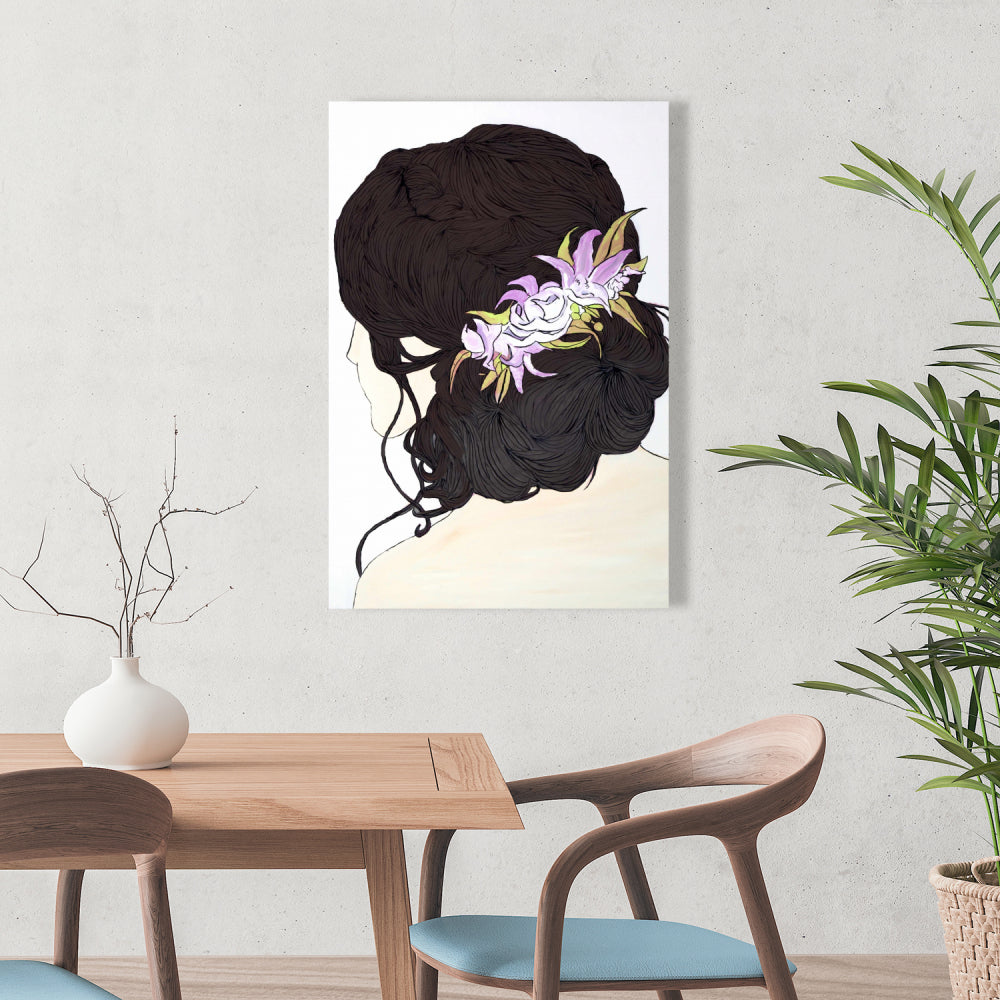 Woman from Behind with Pink Flowers Canvas - Home Decor Art