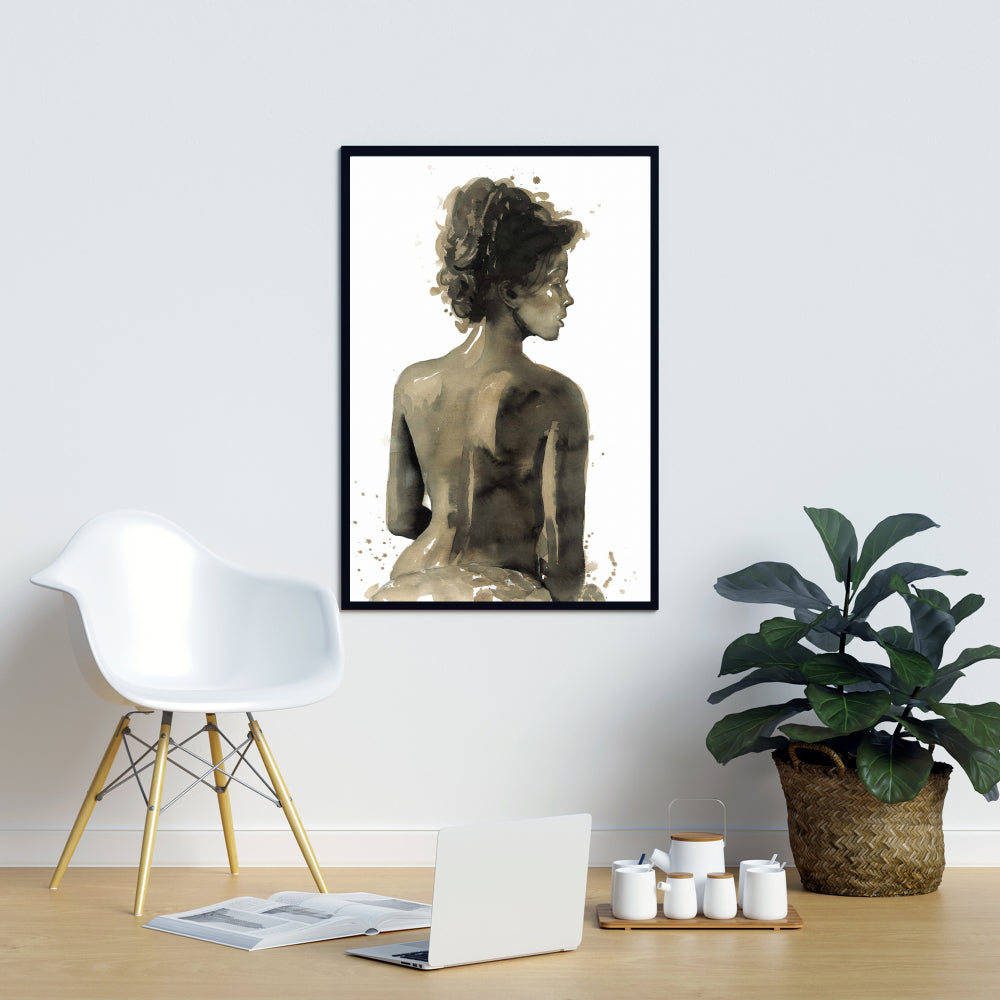 Woman's Back in Sepia | Brown Framed Canvas | Bedroom Decor