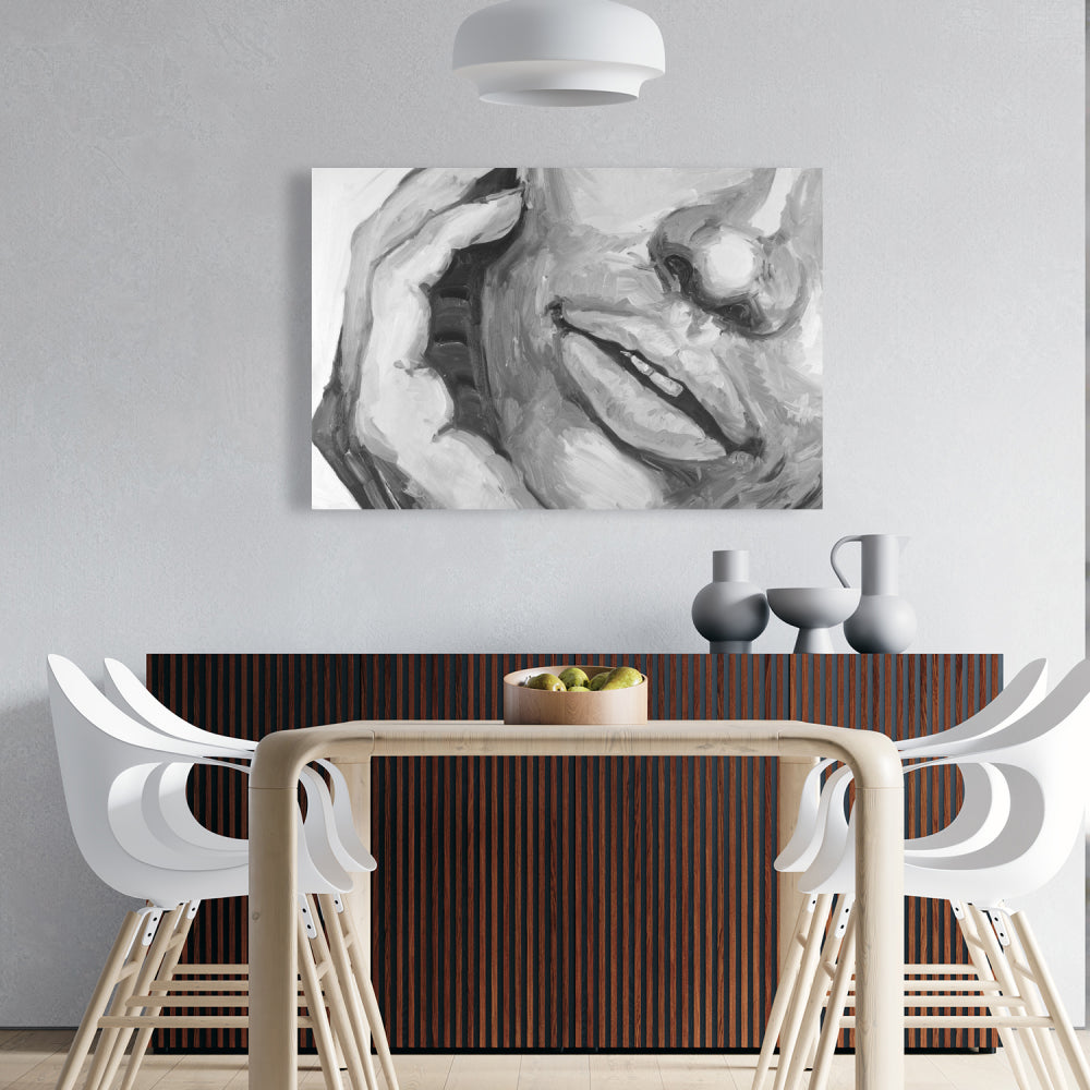 Irresistible Lips Gray Figurative Canvas - Home Decor Art