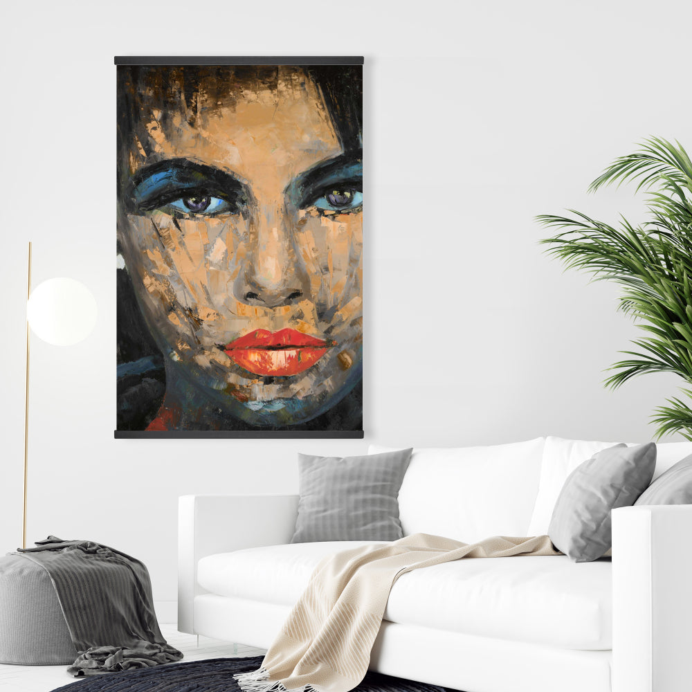 Abstract Female Portrait | Blue Magnetic Canvas Home Decor