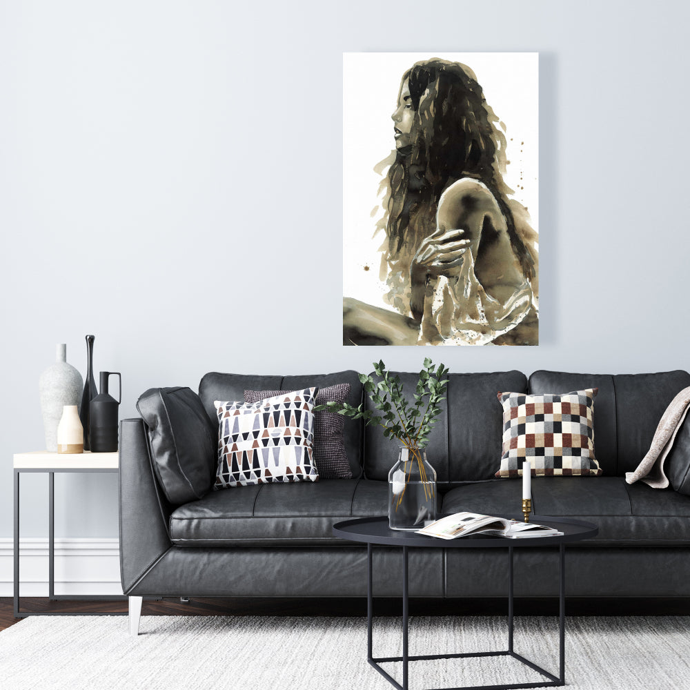 Sepia Woman Canvas - Figurative Bedroom Art Home Decor