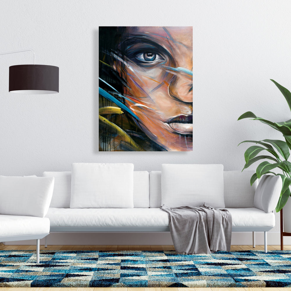 Bohemian Blue Beauty Canvas | Colorful Woman Face Art Decor