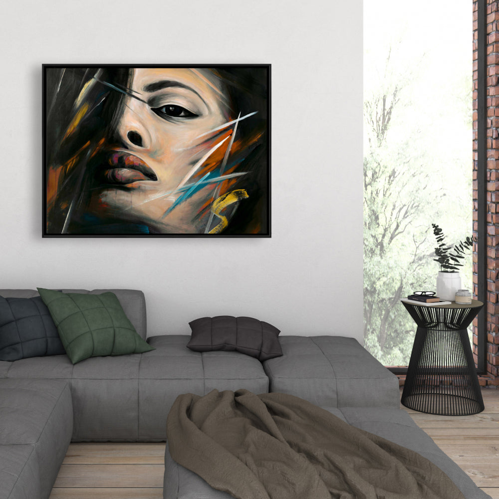 Abstract Woman Portrait - Brown Framed Canvas for Home Decor