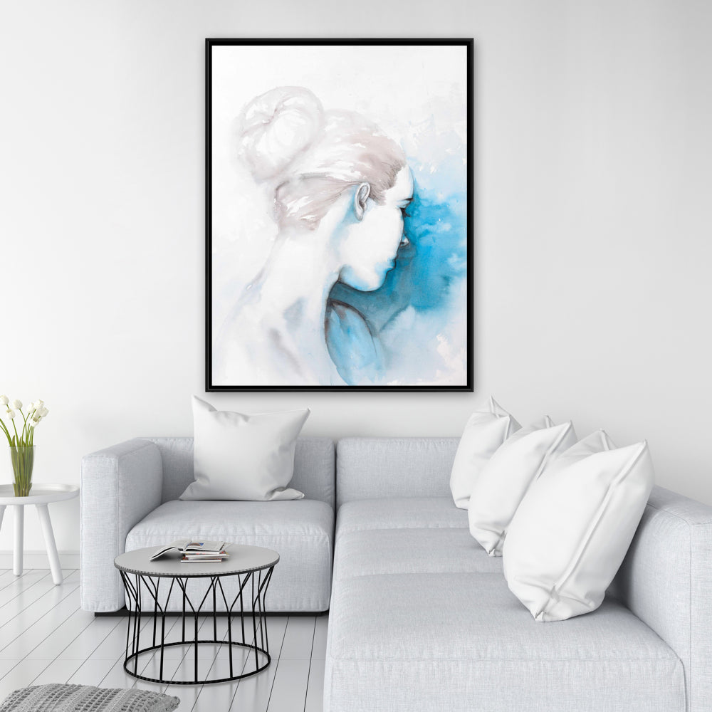 Watercolor Girl with Hair Bun Canvas | Beauty Bedroom Decor