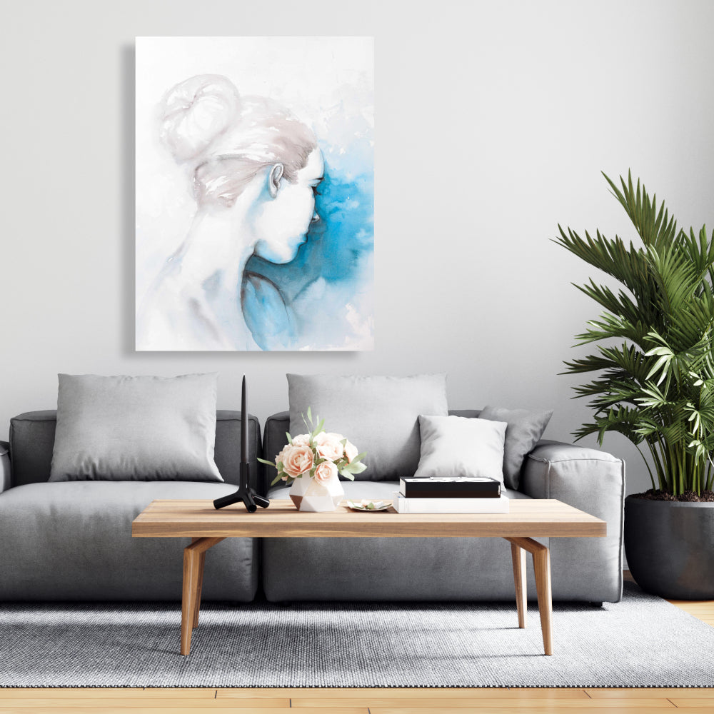Abstract Girl with Bun - Blue Beauty Canvas | Home Decor Art