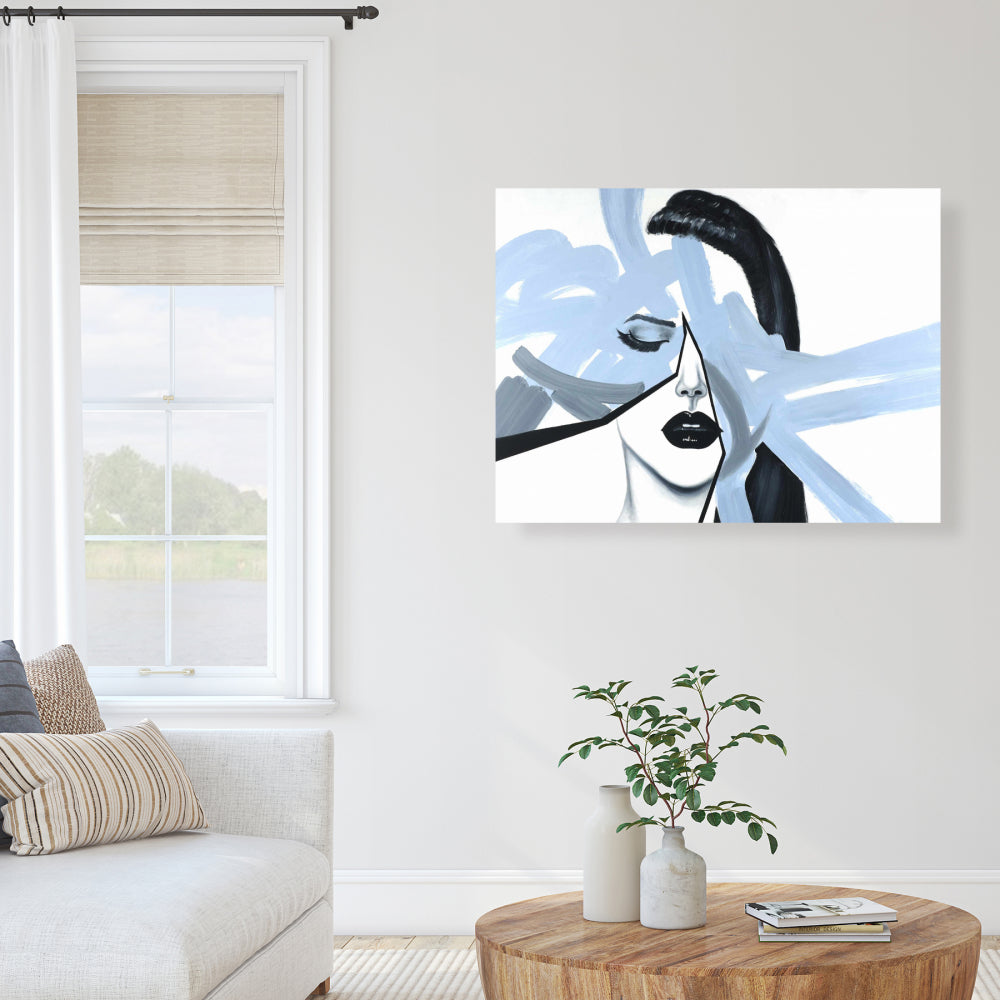 Abstract Blue Woman Portrait Canvas - Bedroom Blue Beauty Decor
