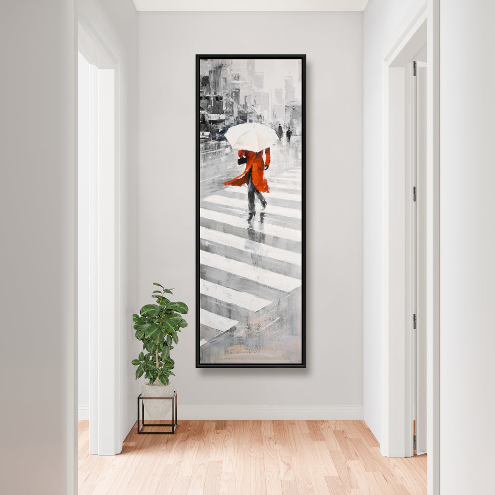 Jour de pluie en ville – Décoration sur toile encadrée pour chambre à coucher d'une femme grise