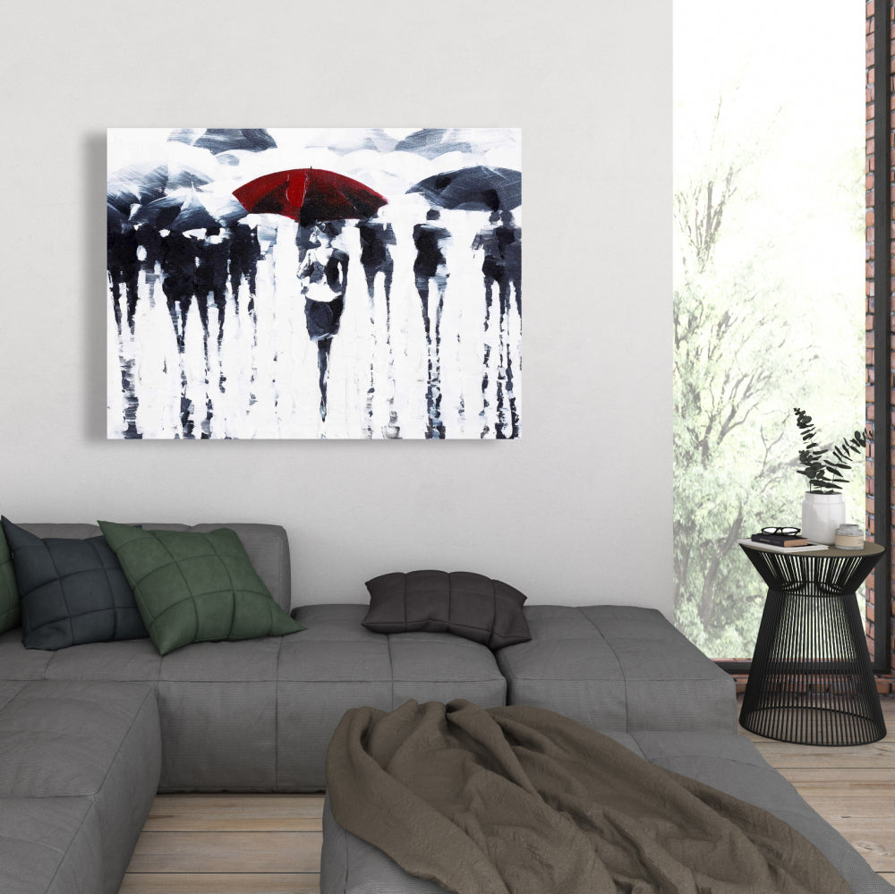 Bedroom Wall Art | Blue Canvas Abstract Silhouettes Rain