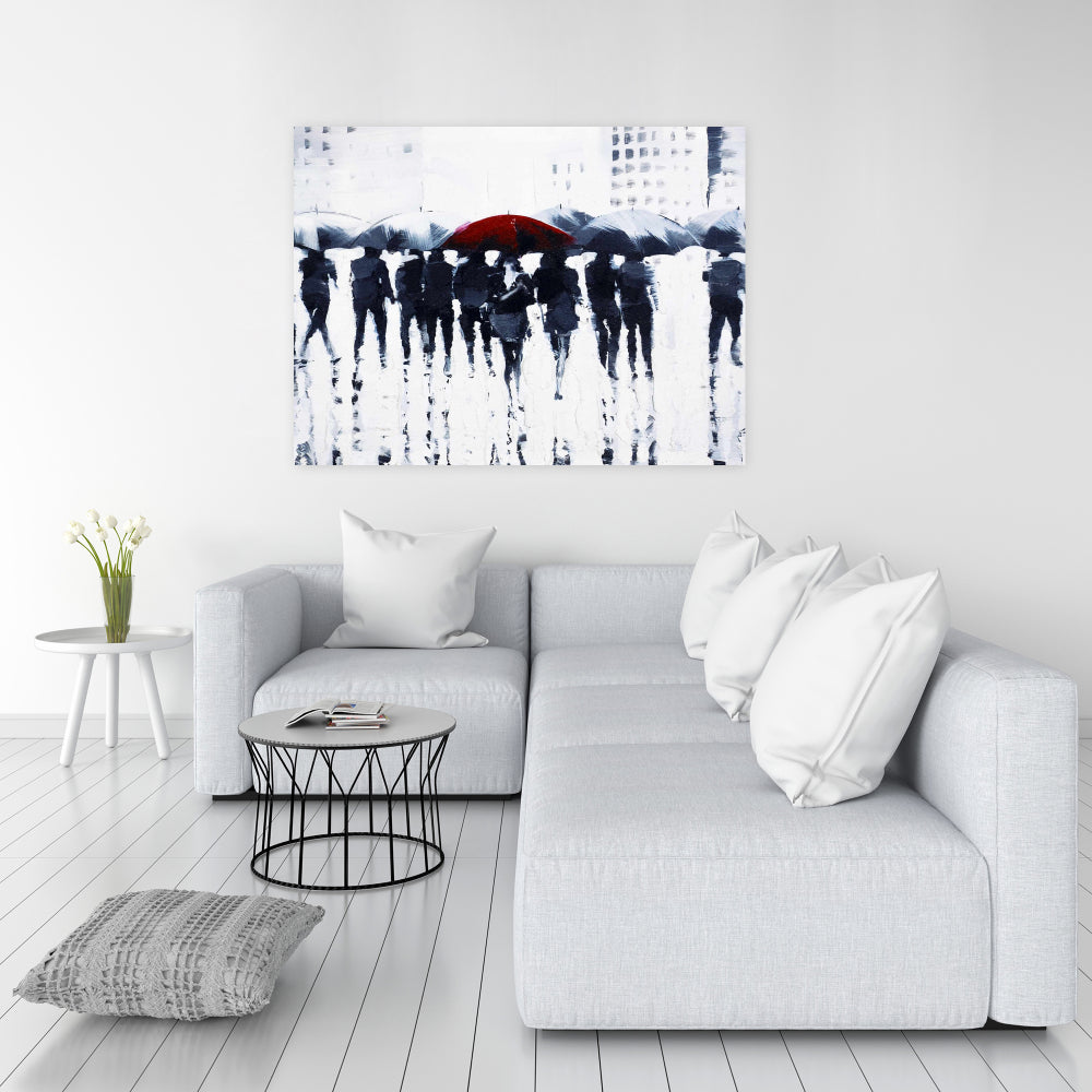 Silhouettes Walking in the Rain Canvas | Modern Bedroom Decor