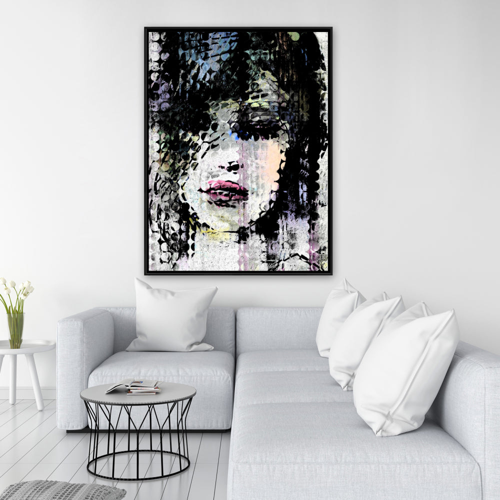 Toile figurative rétro | Visage de femme coloré pour chambre