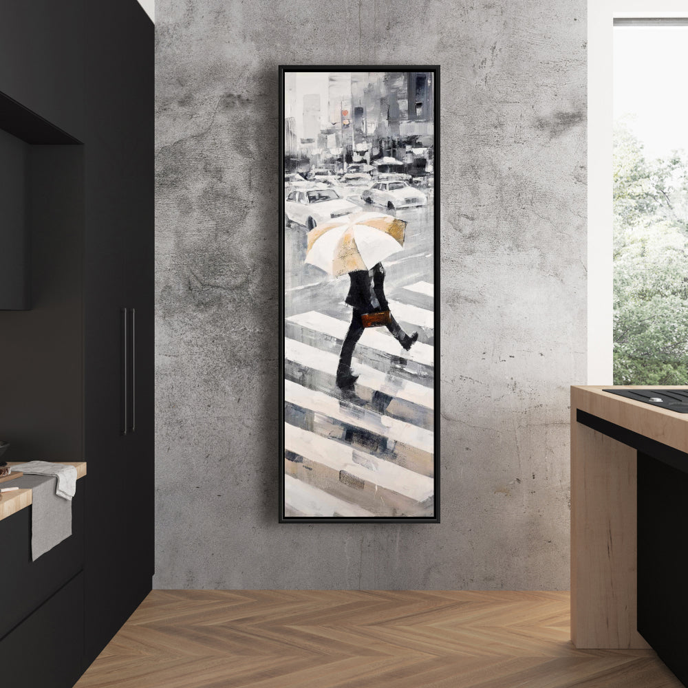 Toile encadrée représentant un homme moderne marchant avec un parapluie