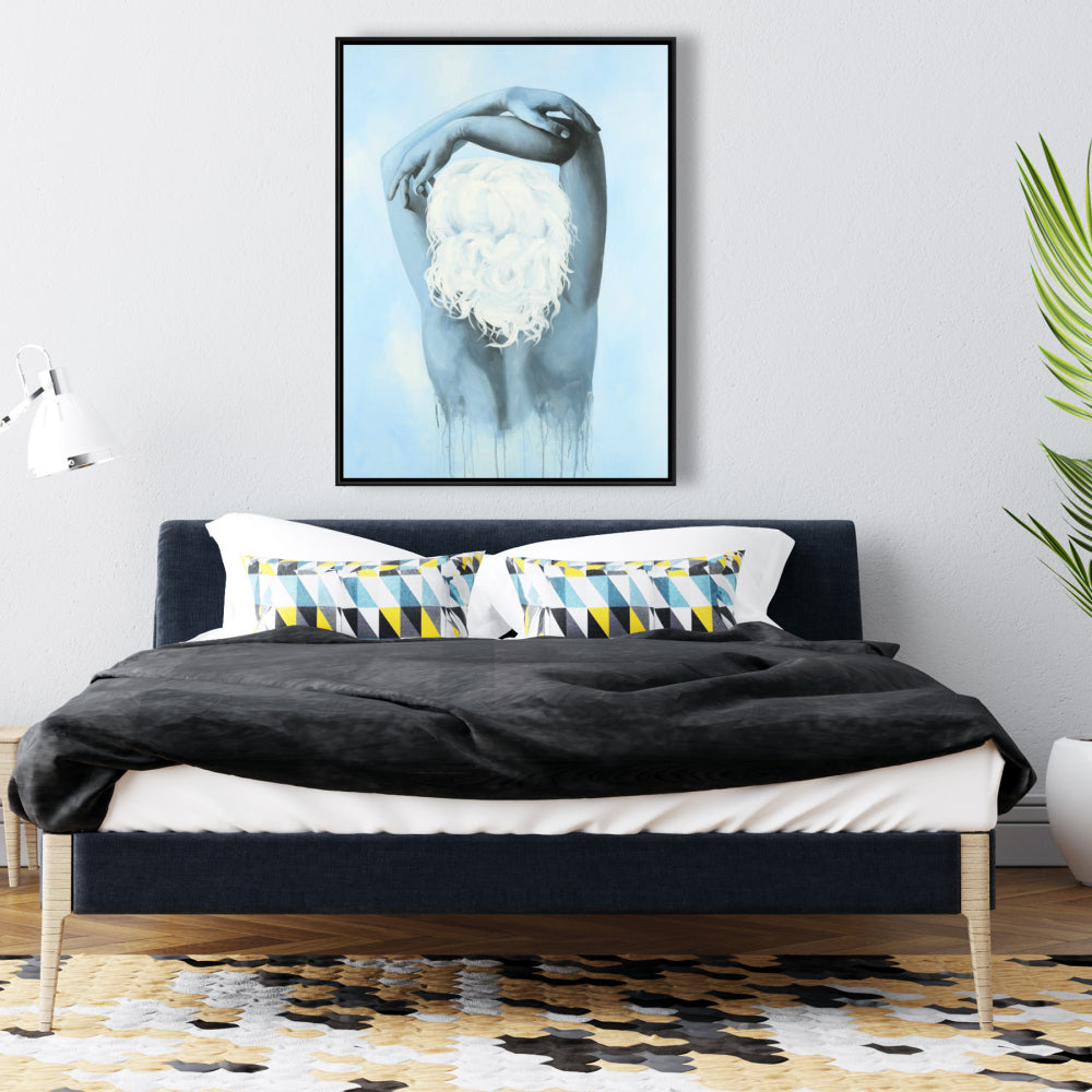 Sweet Woman Blue Framed Canvas - Bedroom Home Decor Artwork