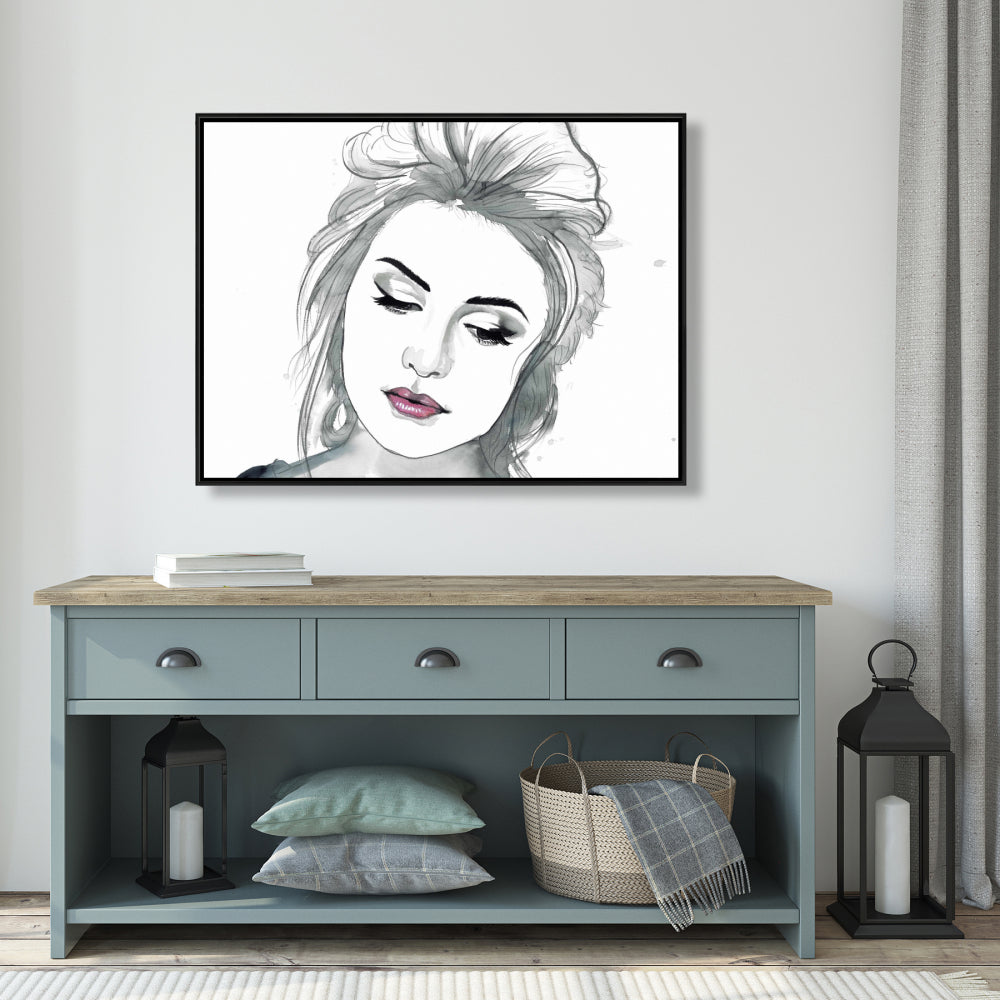 Bohemian White Framed Canvas - Watercolor Delicate Woman Decor