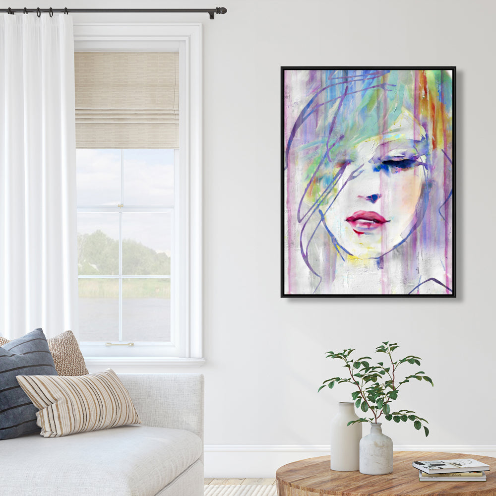 Abstract Beauty Woman Figurative Canvas - Gray Framed Decor