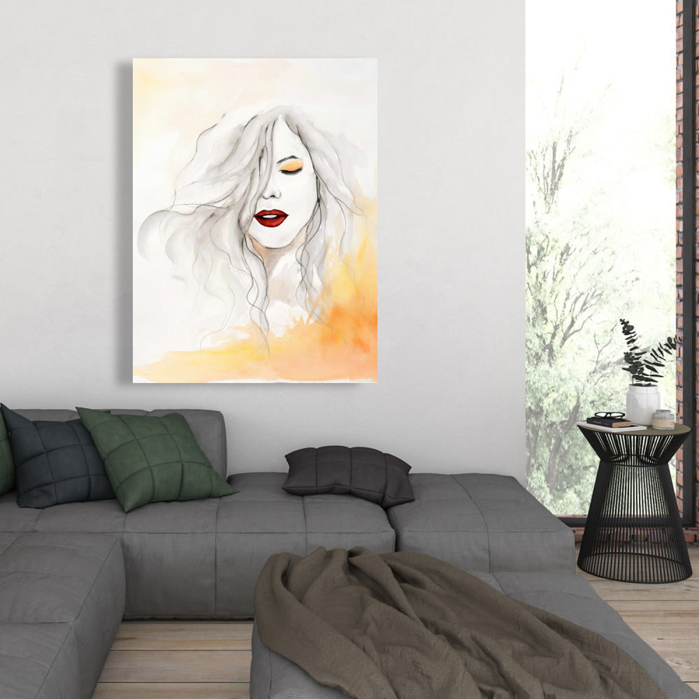 Romantic Bedroom Canvas | Woman with Red Lips Home Decor