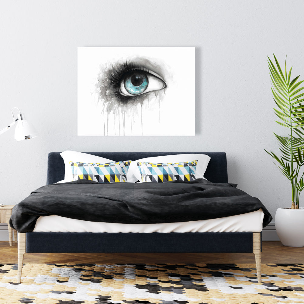 Blue Eye Watercolor Canvas | Illustrative Bedroom Wall Art