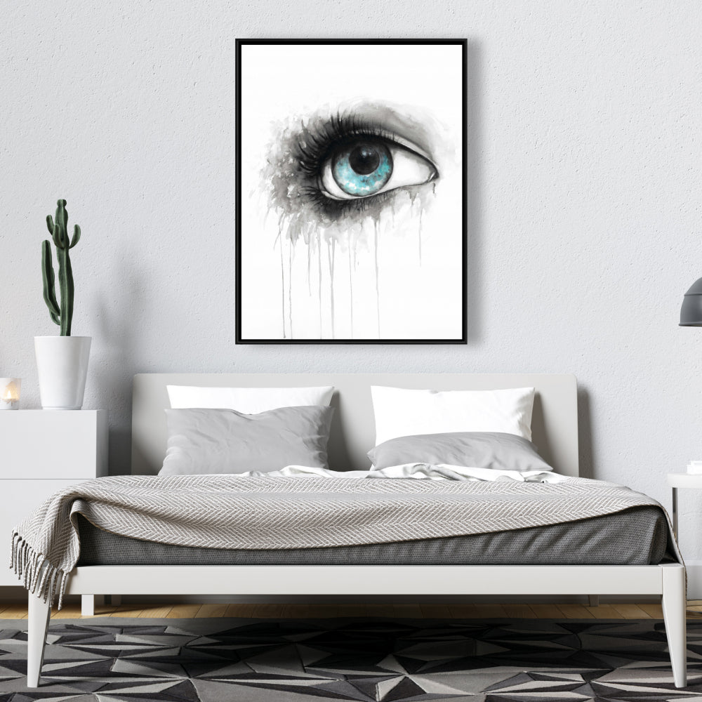 Blue Eye Watercolor Canvas | Bedroom Decor | Framed Art