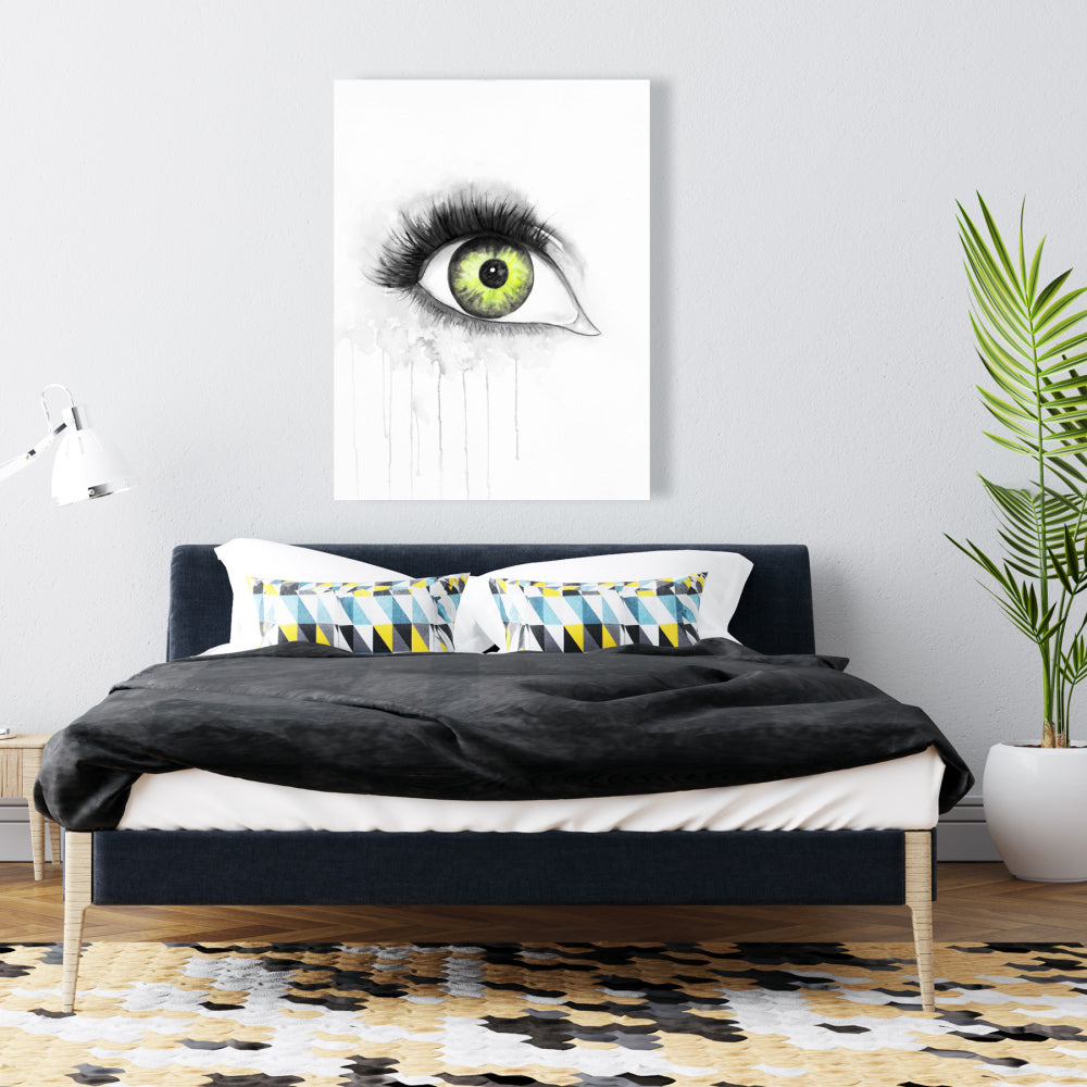 Toile aquarelle « Œil vert » | Décoration illustrative « Beauté grise »