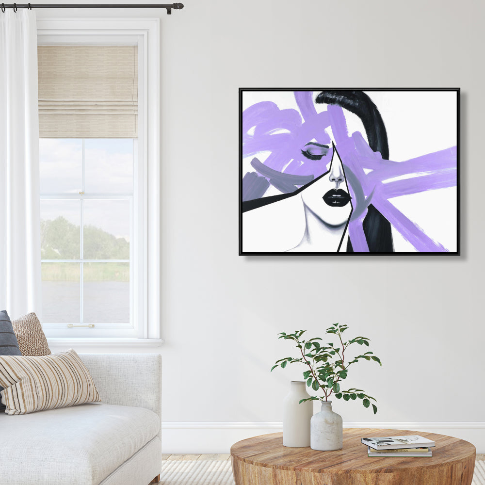 Portrait de femme violet abstrait | Décoration de chambre moderne sur toile