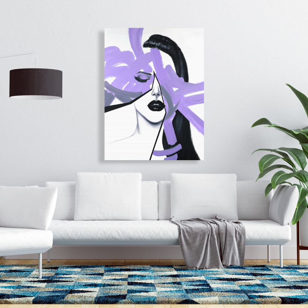 Abstract Purple Woman Portrait - White Canvas Home Decor