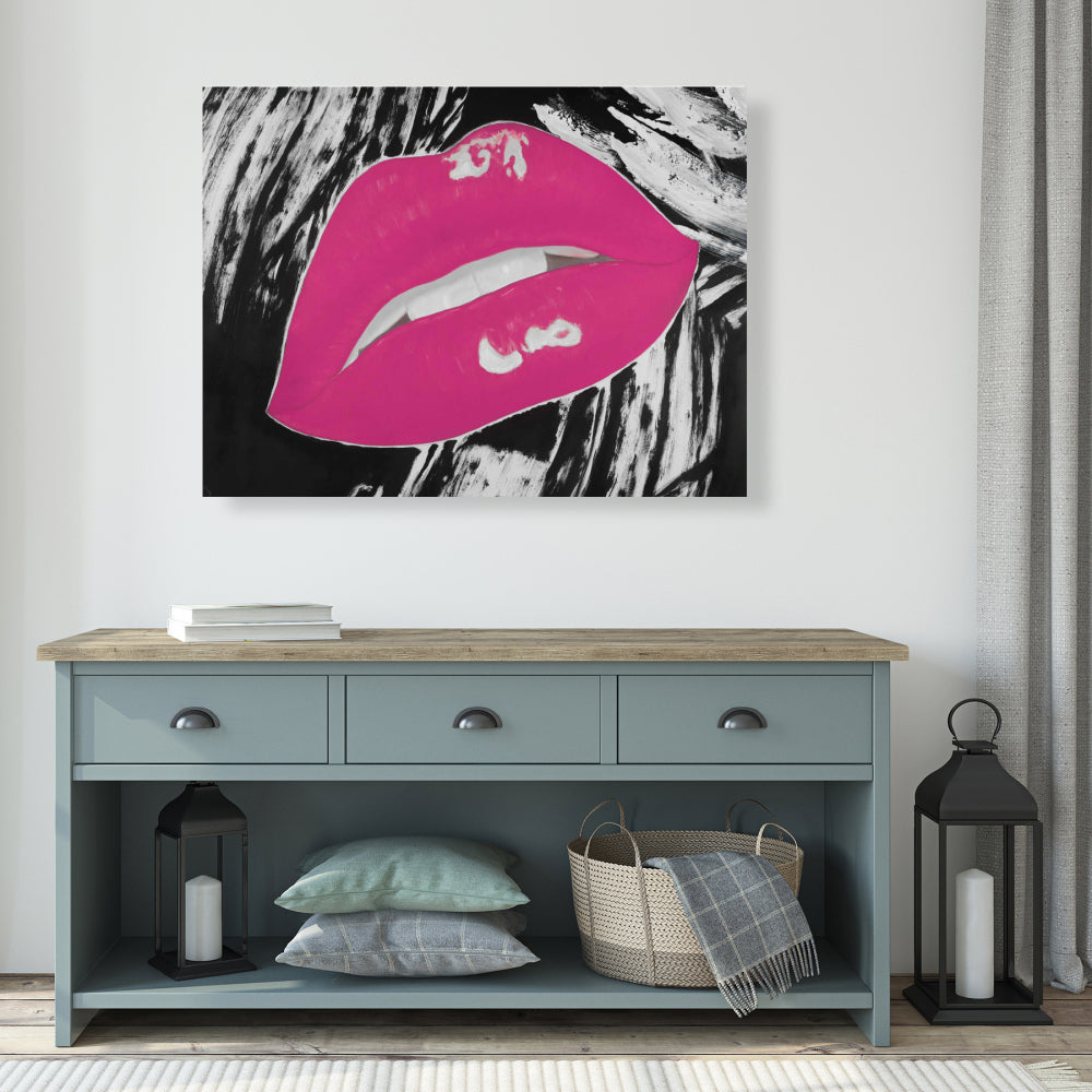 Black Beauty Bedroom Canvas | Kissable Pink Glossy Lips Decor