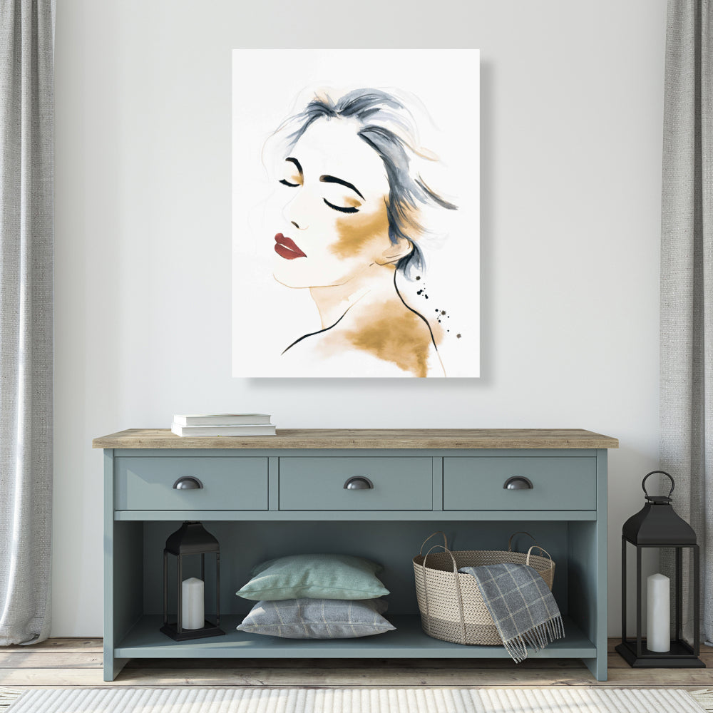 Office Beauty Blue Canvas | Watercolor Lady Portrait Decor