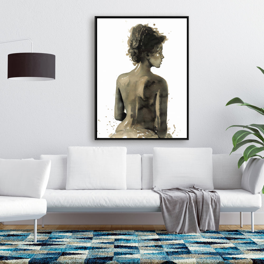 Woman's Back in Sepia | Brown Framed Canvas | Bedroom Decor