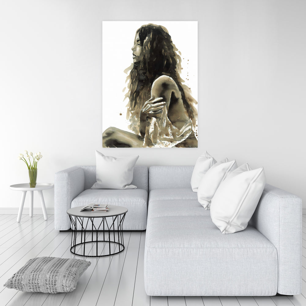 Sepia Woman Canvas - Figurative Bedroom Art Home Decor