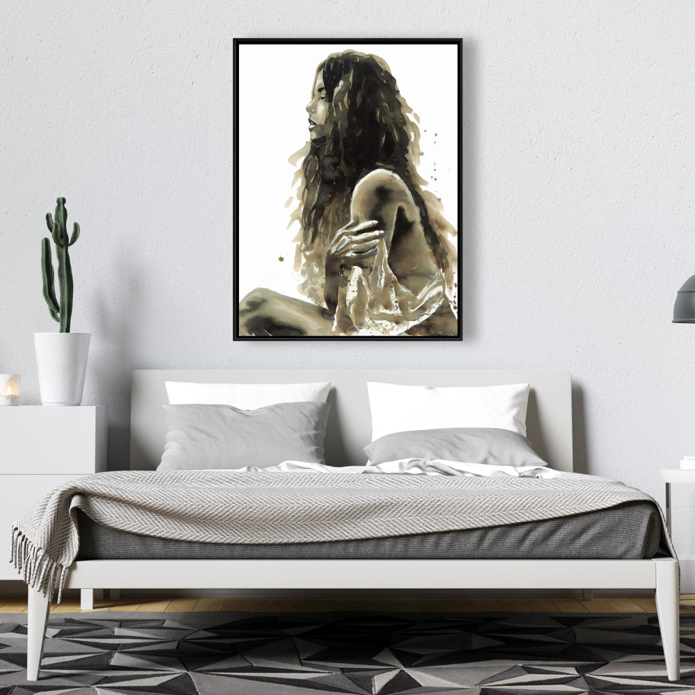 Toile encadrée « Femme en sépia » | Décoration figurative pour chambre à coucher