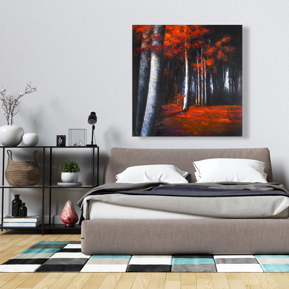 Mysterious Forest Trees Gray Bedroom Canvas - Home Decor Art