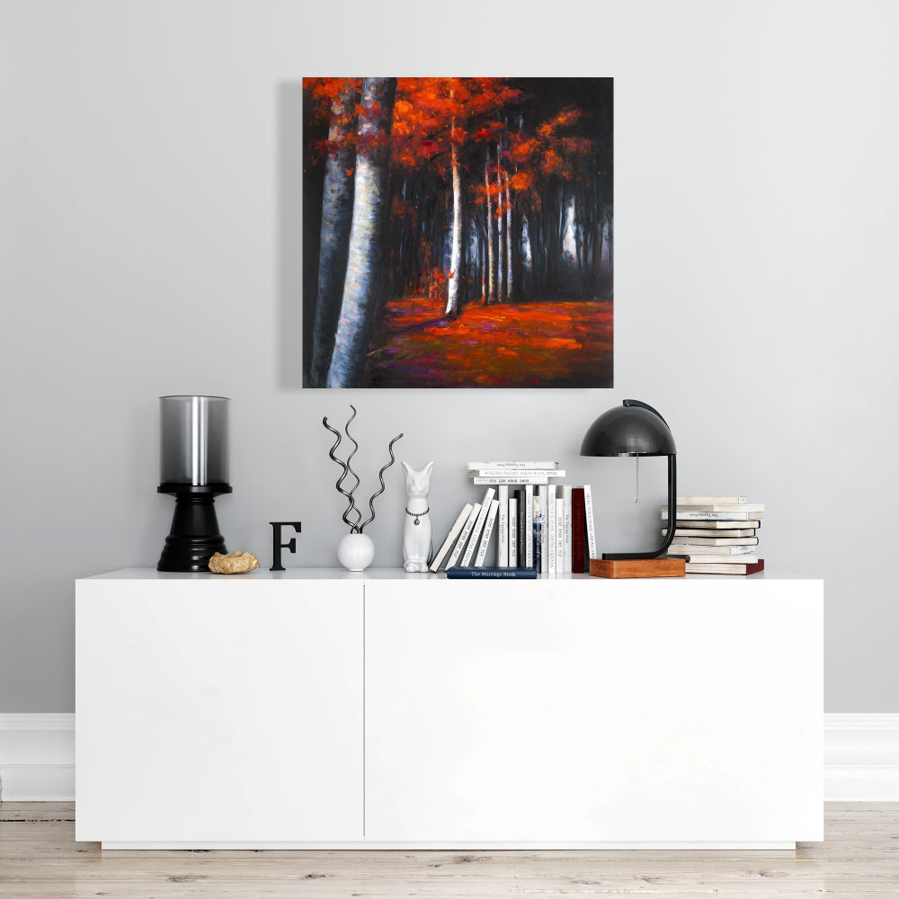 Toile grise représentant des arbres mystérieux dans une forêt - Décoration d'intérieur