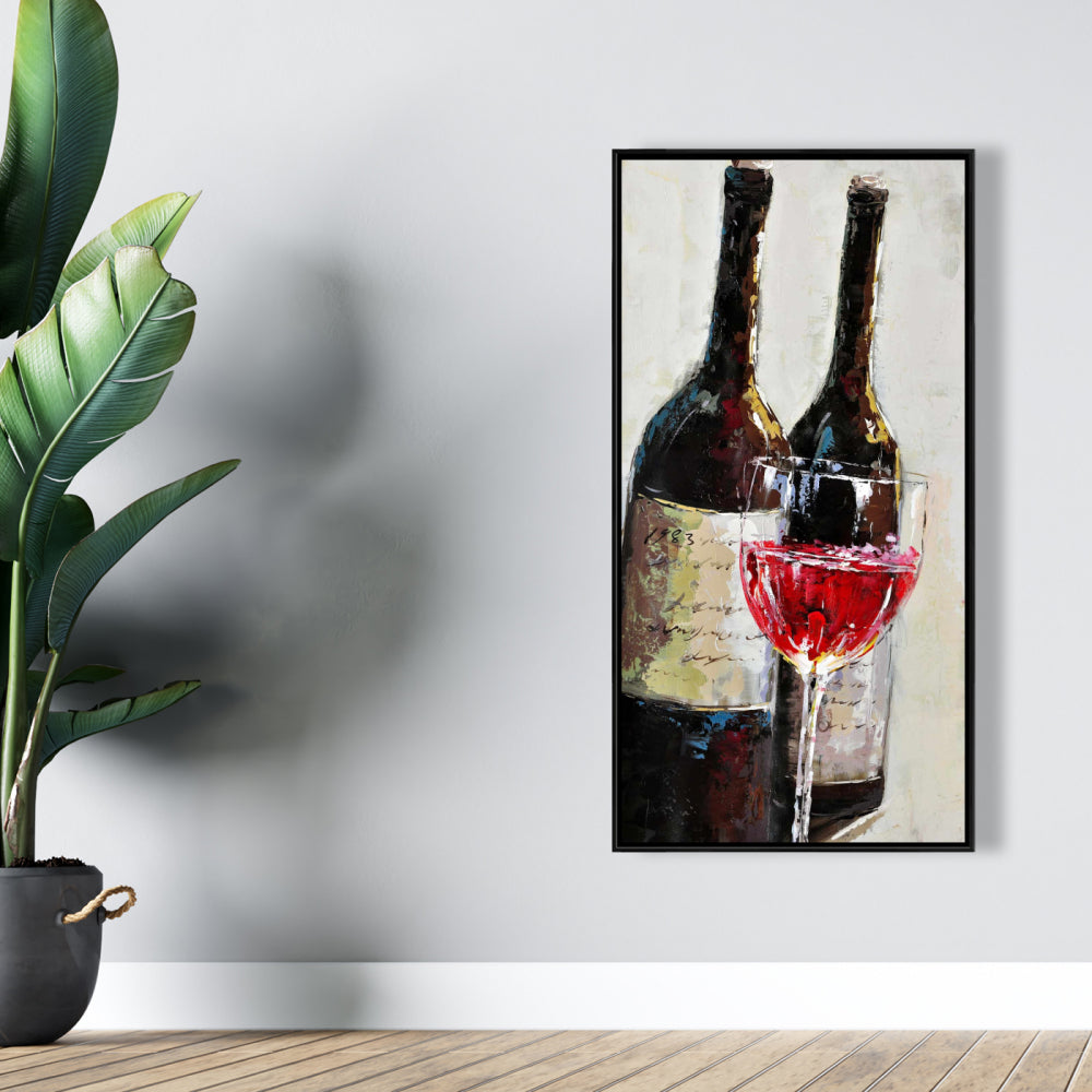 Toile de cuisine marron gastronomique - Décor deux bouteilles et verres à vin