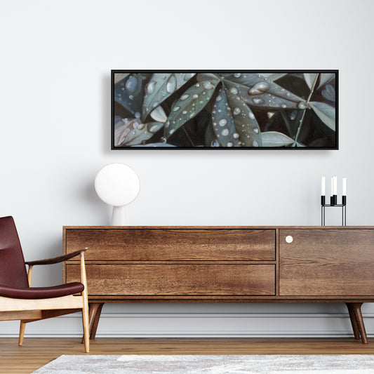 Feuilles après la pluie – Toile encadrée botanique | Décoration de salle de bain