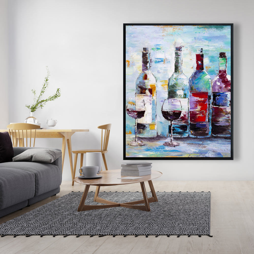 Four Bottles of Wine Canvas - Kitchen Wall Art Decor