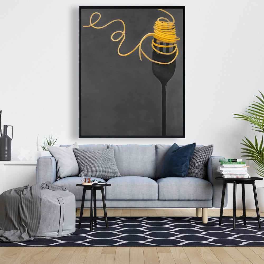 Spaghetti Pasta Fork Canvas | Gray Framed | Home Decor Art