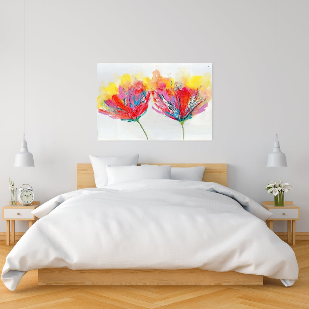 Colorful Flowers Butterfly Canvas | Floral Bedroom Wall Art