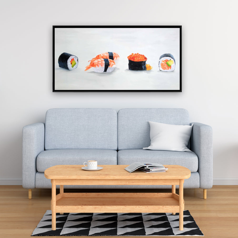 Delicious Sushis Canvas - Asian Food Gray Framed Home Decor