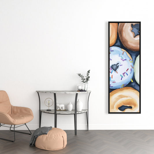 Watercolor Doughnuts Canvas | Blue Bedroom Decor | Framed Art