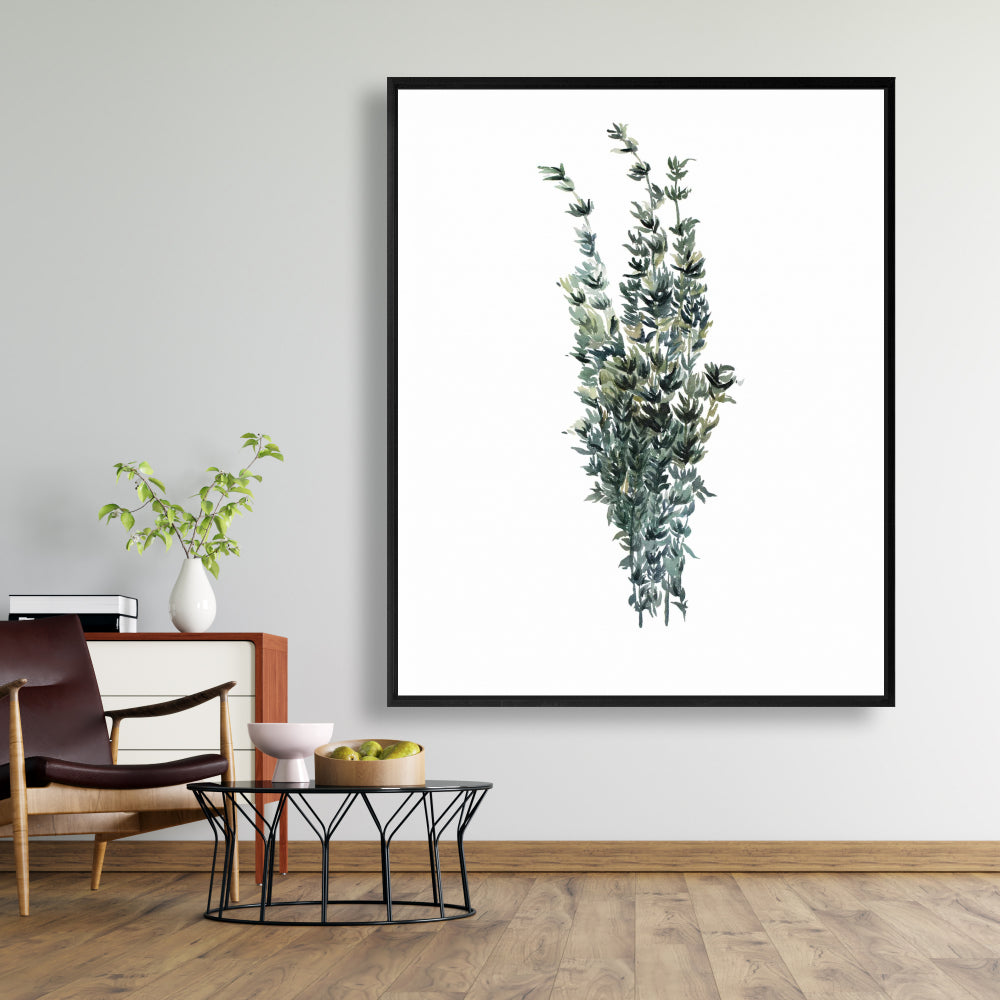 Toile encadrée blanche « Feuilles de thym » | Décoration d'intérieur