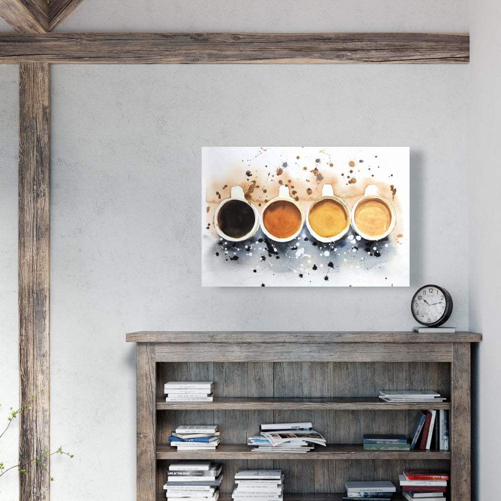 Coffee Art Canvas - Four Cups Splash | Home Decor Wall Art